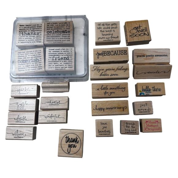 Wooden Rubber Stamps Words Sayings Warm Sayings  Lot of 25 Card Making Scrapbook - Picture 1 of 9